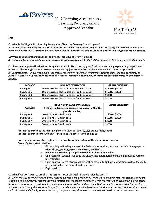 VIRGINIA LEARNING ACCELERATION GRANTS Fathom Interventions